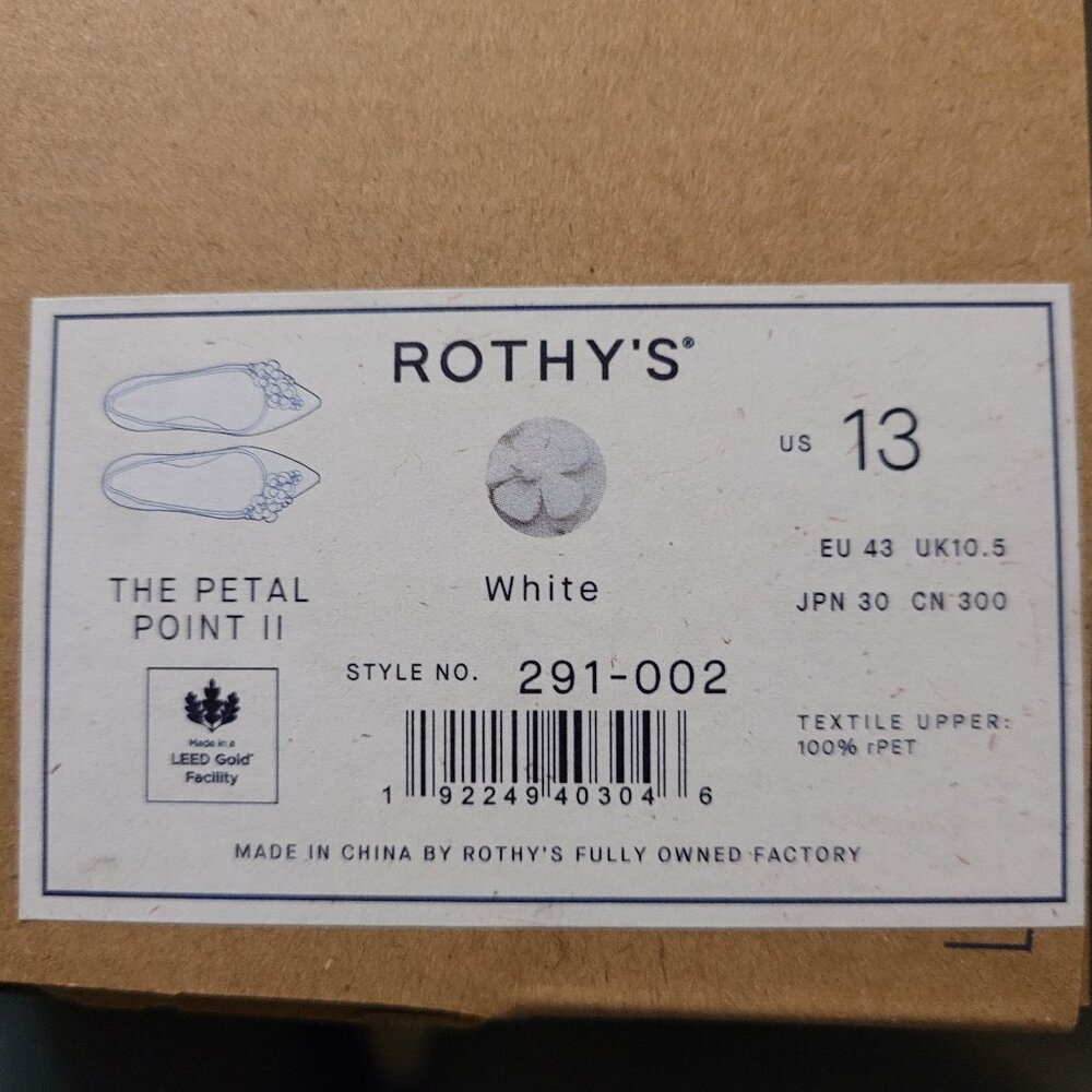 Rothys white petal point II flats in women's size 13